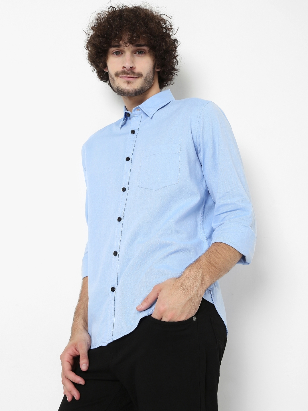 Relaxed Fit Cotton Shirt with Spread Collar