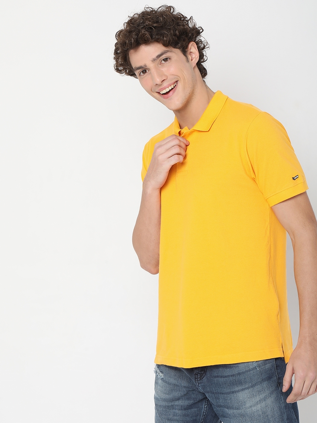 Ralph Basic Golden Yellow Cotton Polo T-shirt