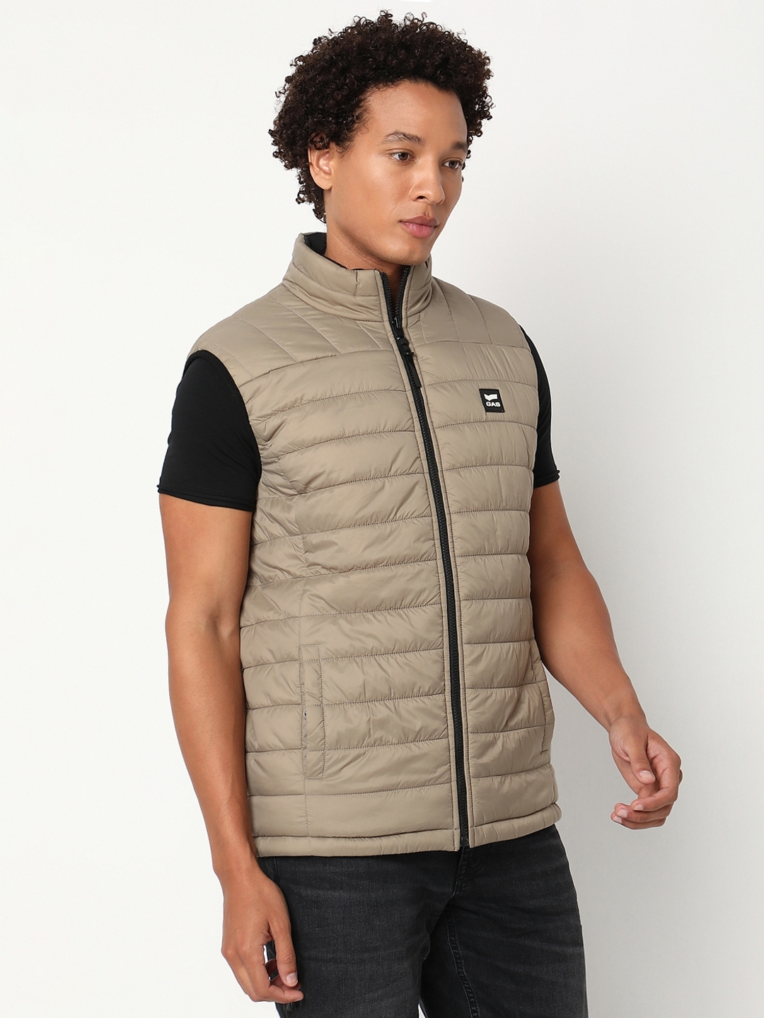 Regular Fit Sleeveless High Gilet Neck Solid Nylon Jacket