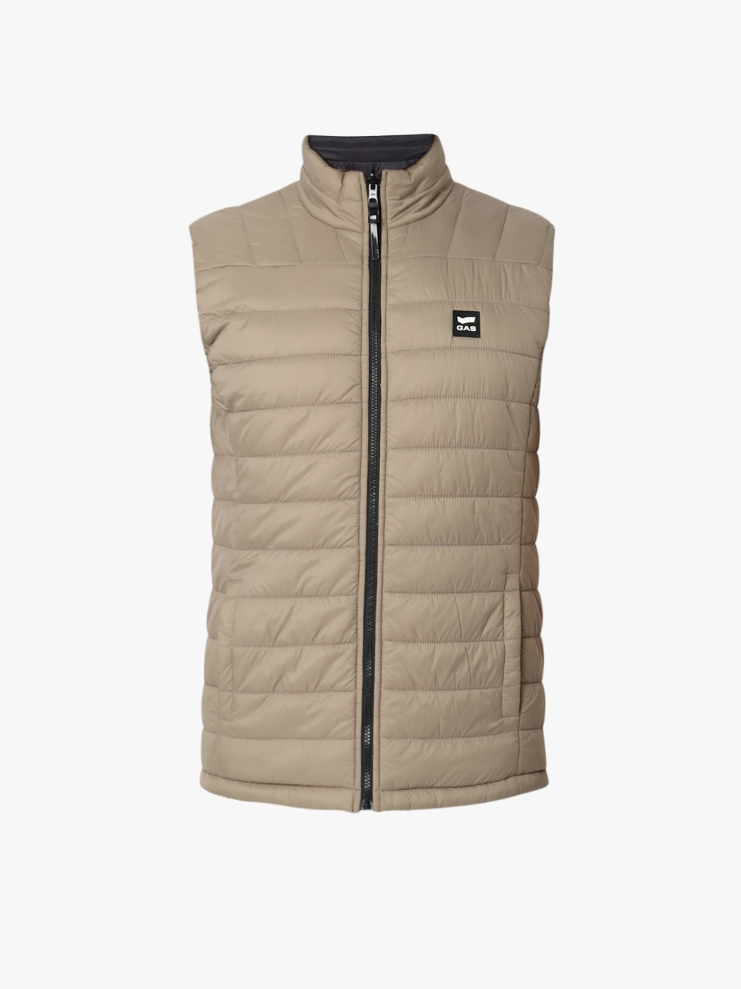 Regular Fit Sleeveless High Gilet Neck Solid Nylon Jacket