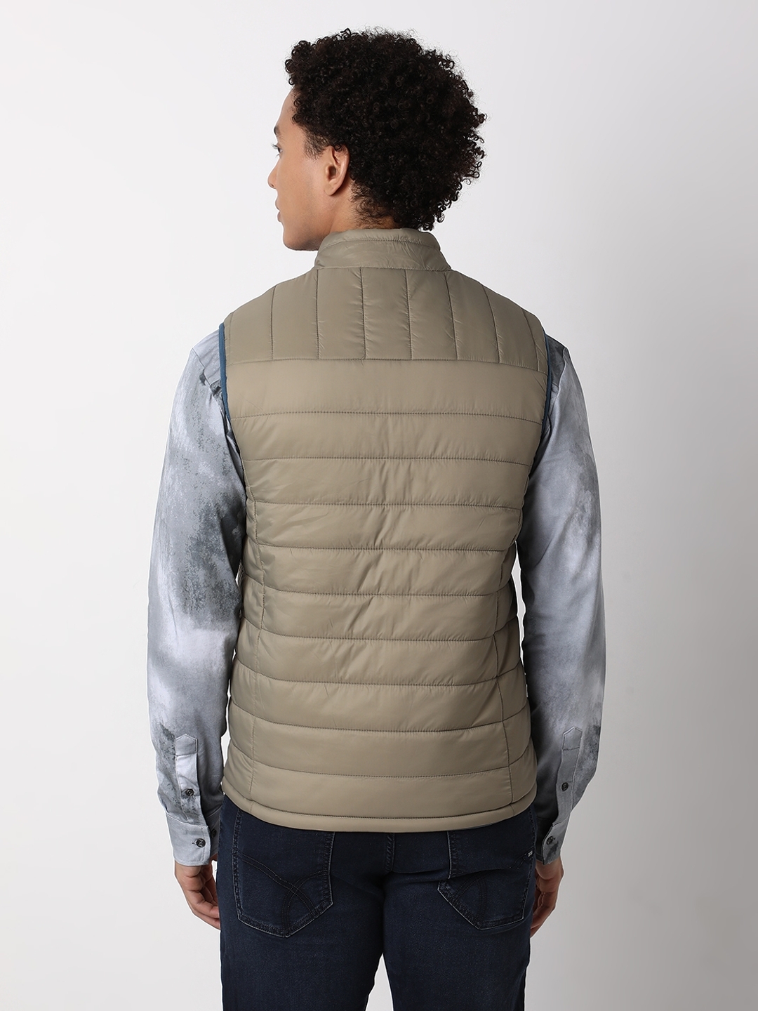 Regular Fit Sleeveless High Gilet Neck Solid Nylon Jacket