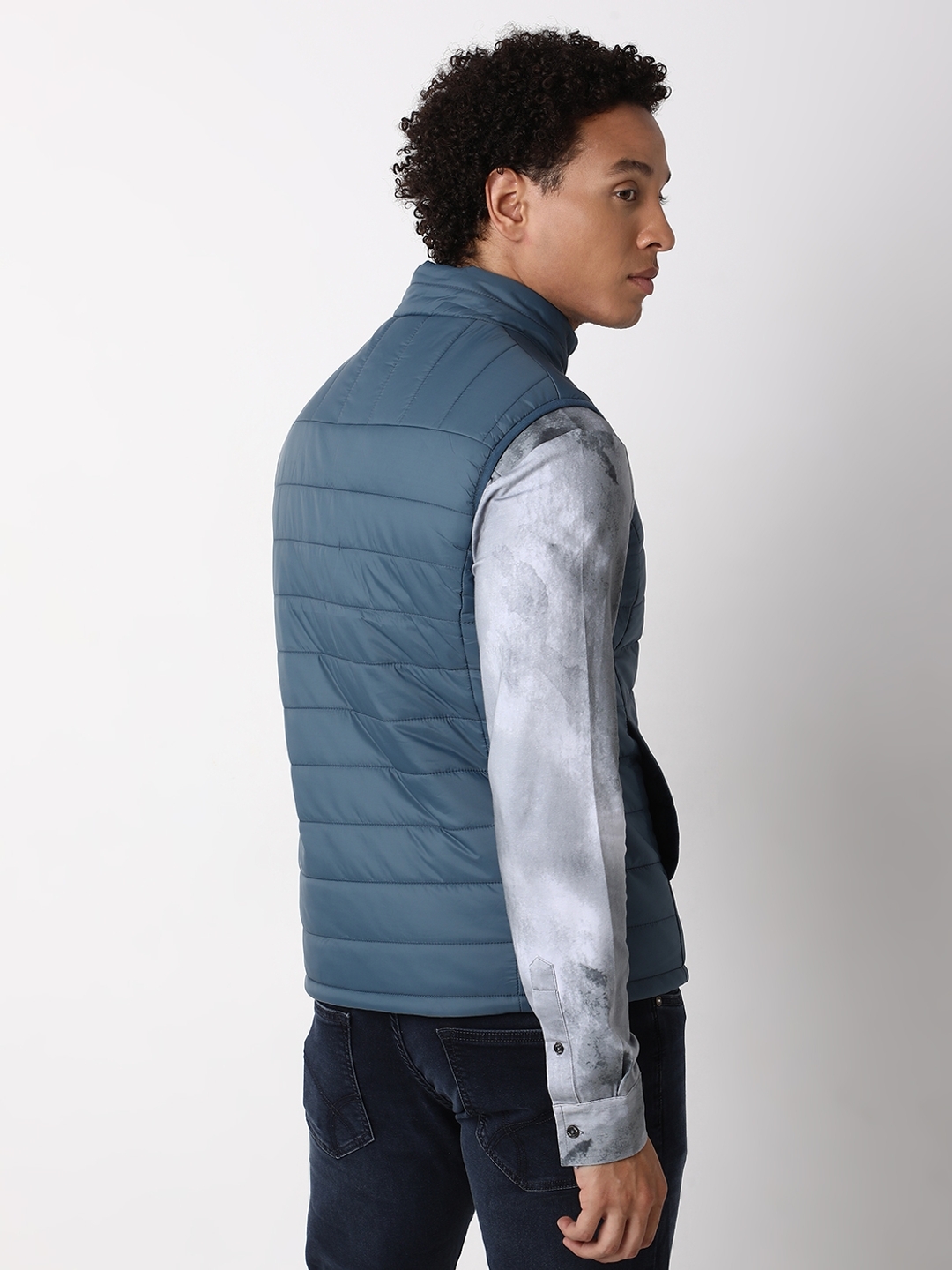 Regular Fit Sleeveless High Gilet Neck Solid Nylon Jacket