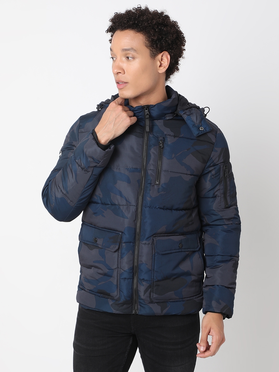 Camo hooded hot sale puffer jacket