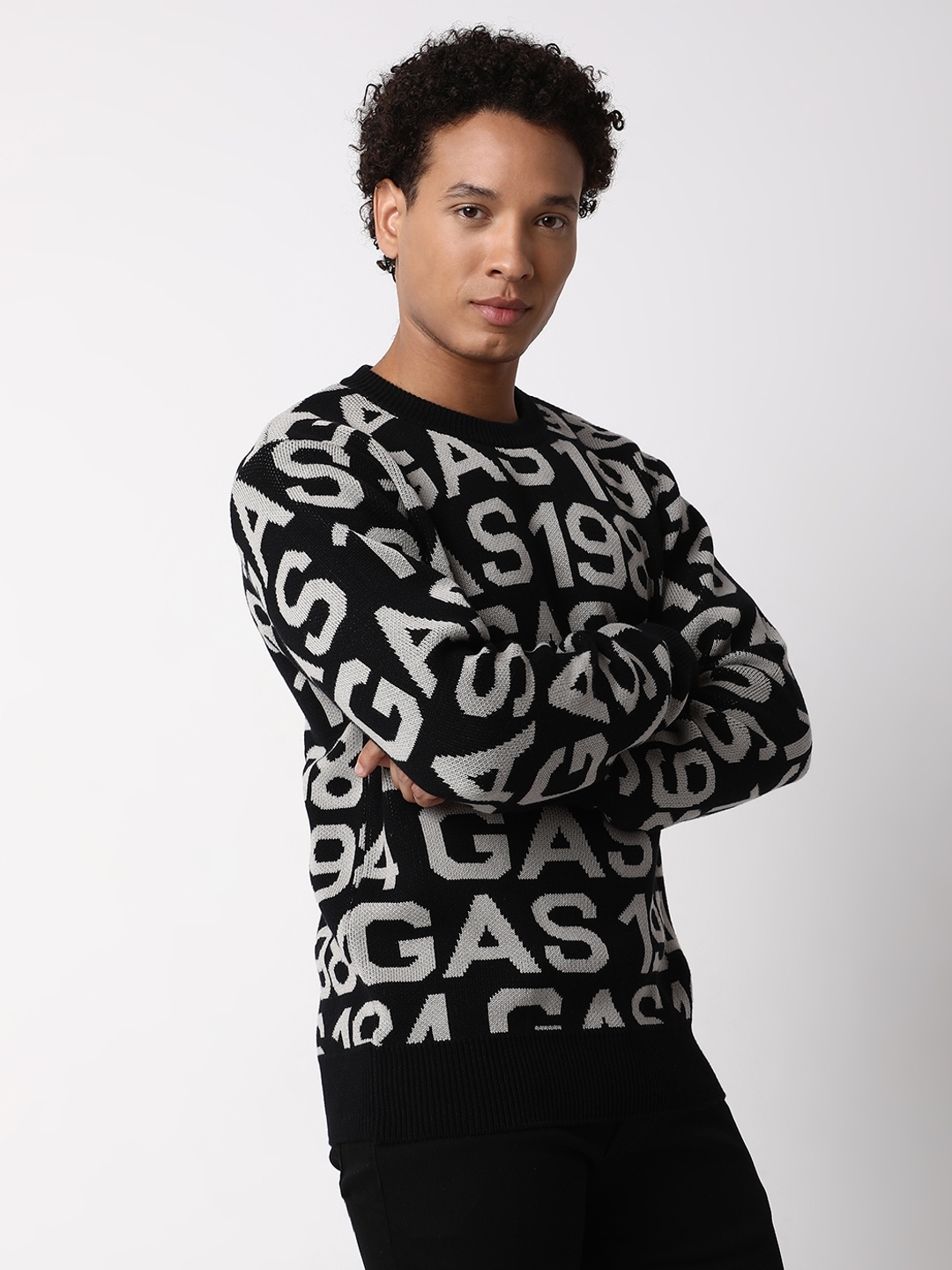 Regular Fit Full Sleeve Rib Neck All Over Printed Cotton Sweater