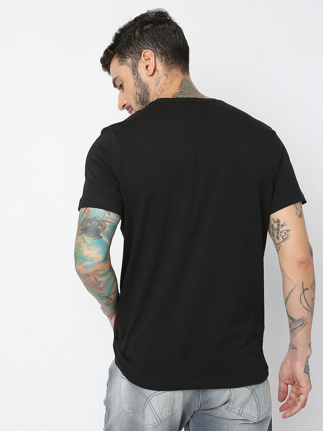 Regular Fit Half Sleeve Printed Cotton Lycra T-Shirt