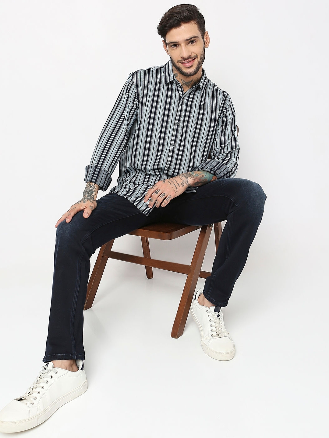 Regular Fit Full Sleeve Stripes Knit Shirts