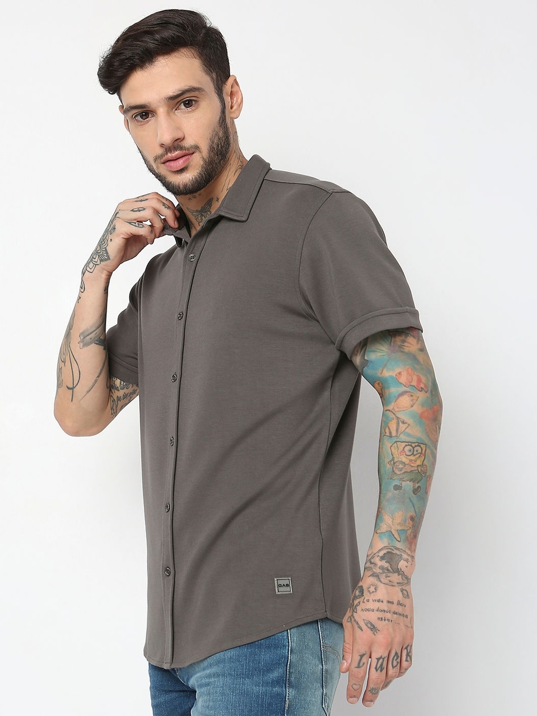 Slim Fit Half Sleeve Solid Scuba Shirts