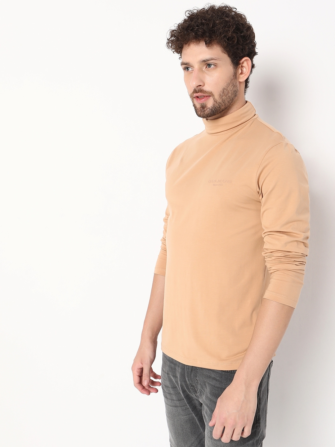 Slim Fit Full-Length Turtle Neck Solid Cotton Lycra T-Shirt