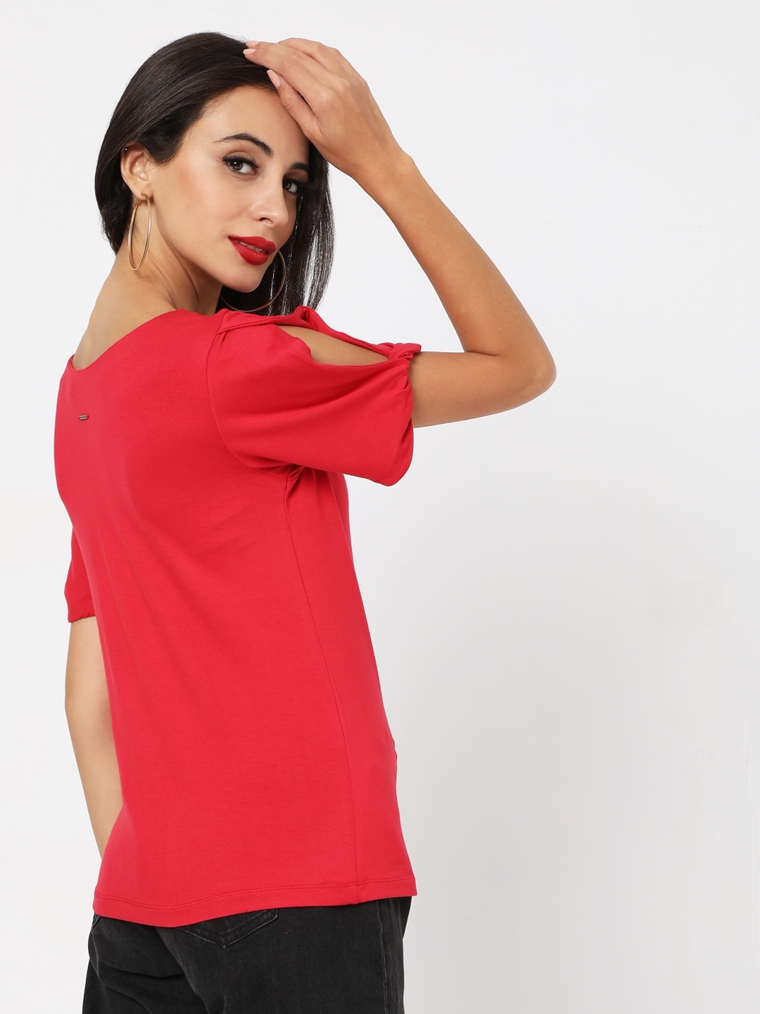 Boat-Neck Top with Sleeve Cut-Out