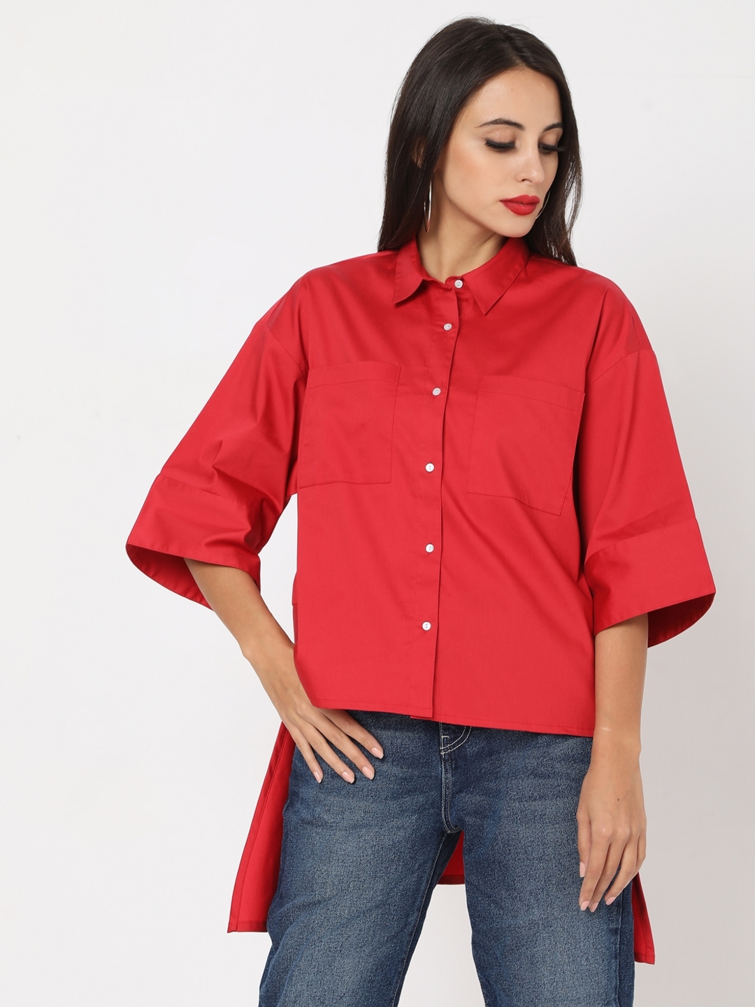 High-Low Boxy Shirt with Patch Pockets