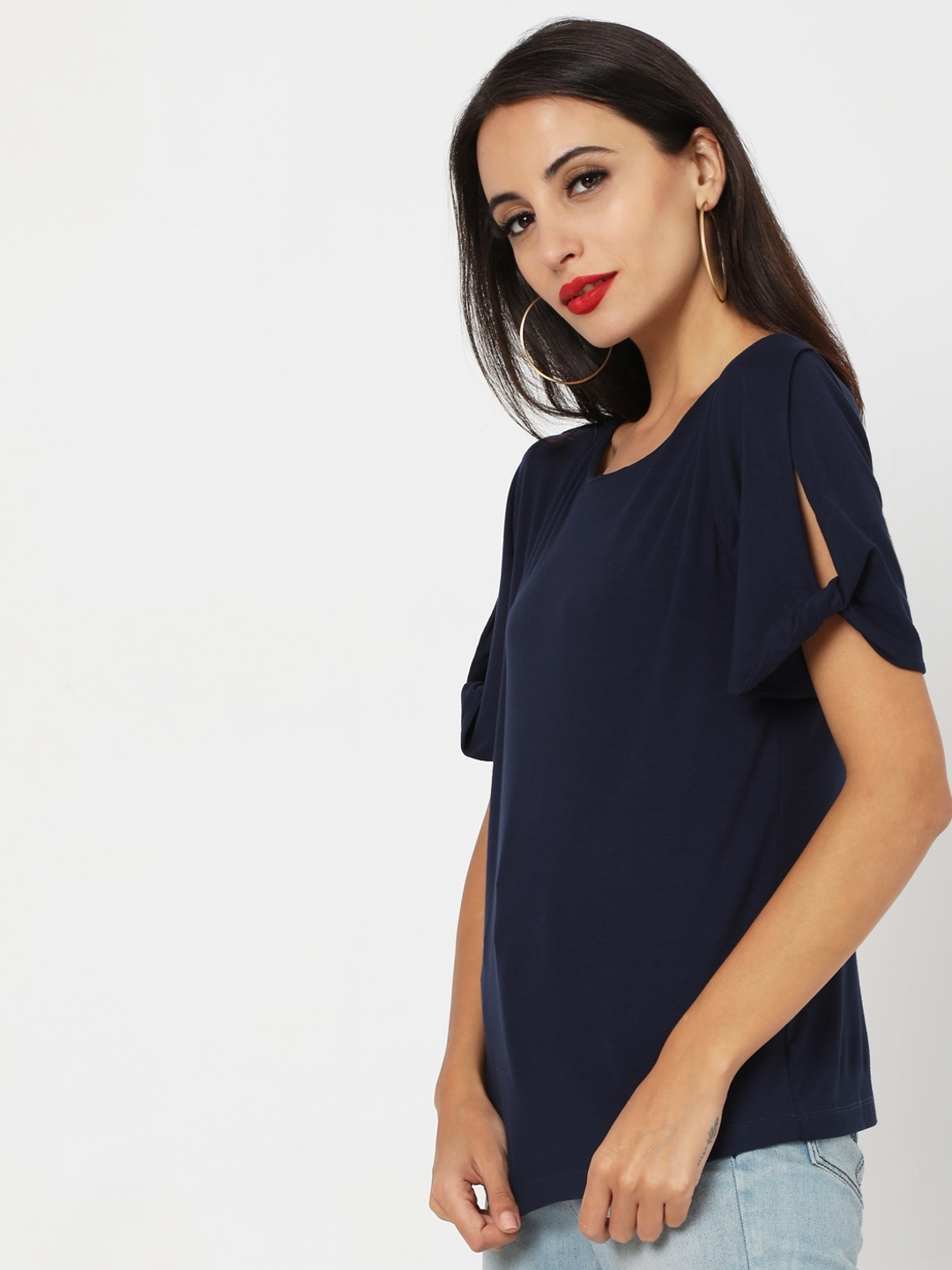Boat-Neck Top with Sleeve Cut-Out