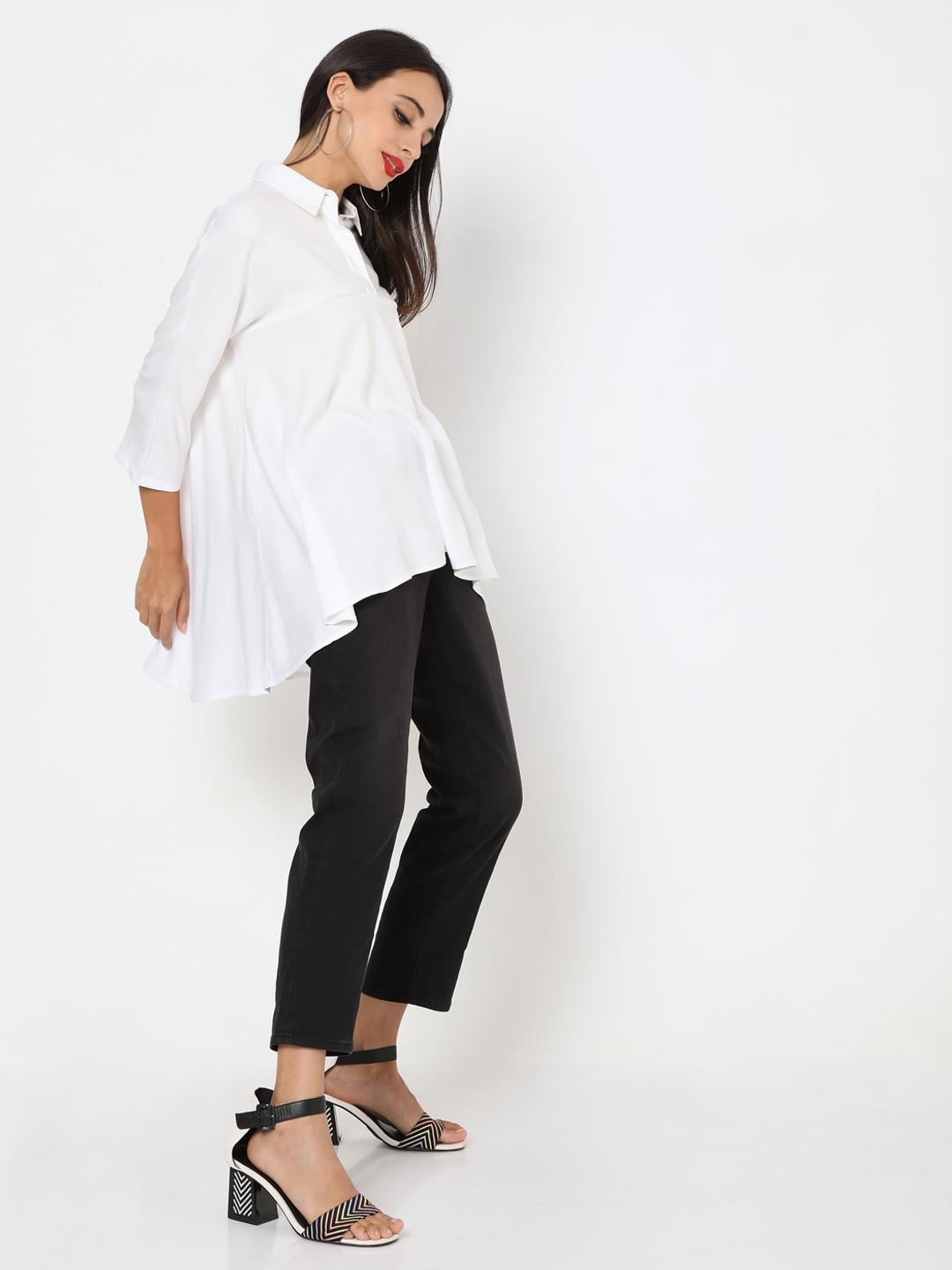 Panelled Shirt with Dipped Hemline