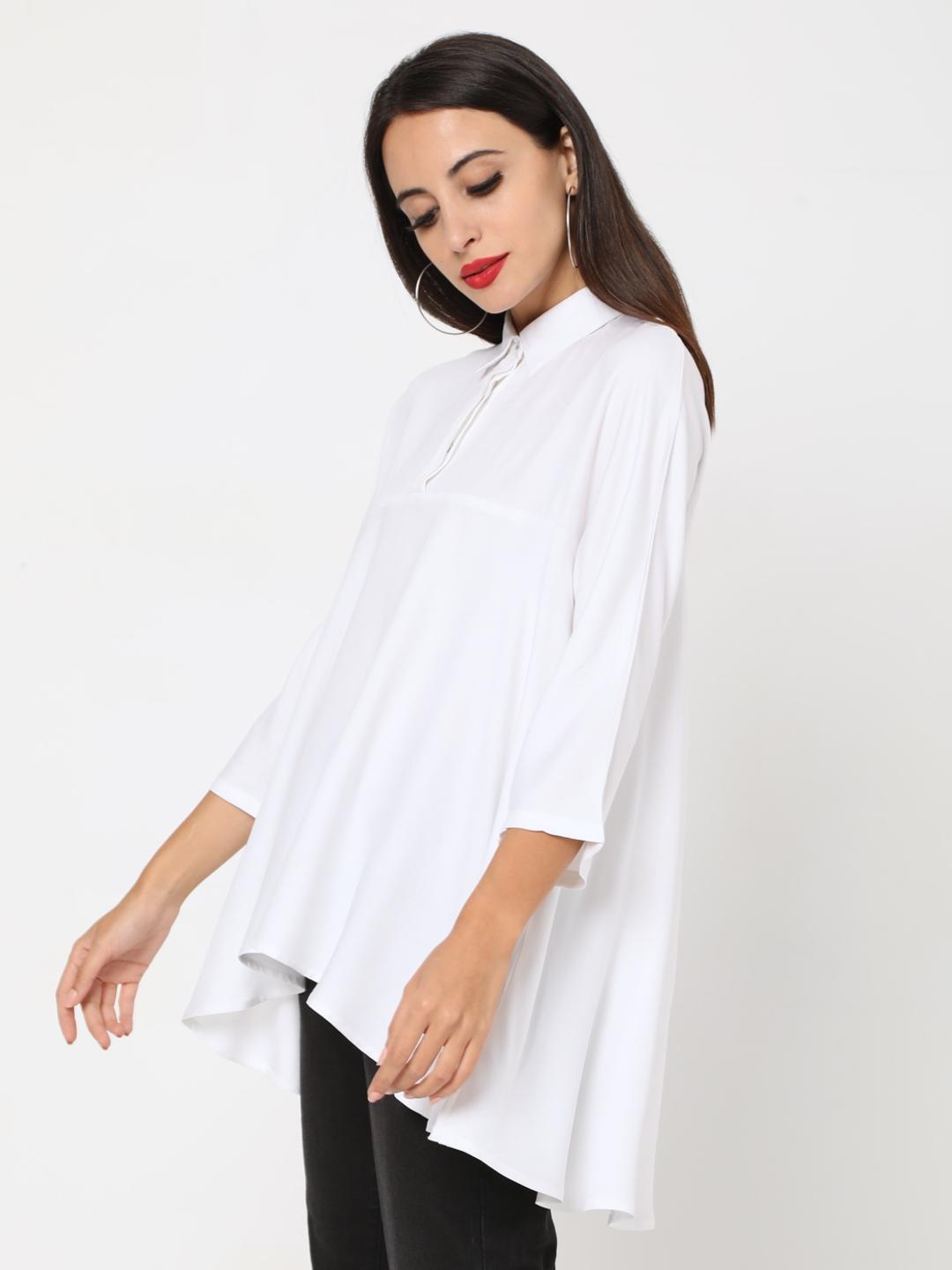 Panelled Shirt with Dipped Hemline