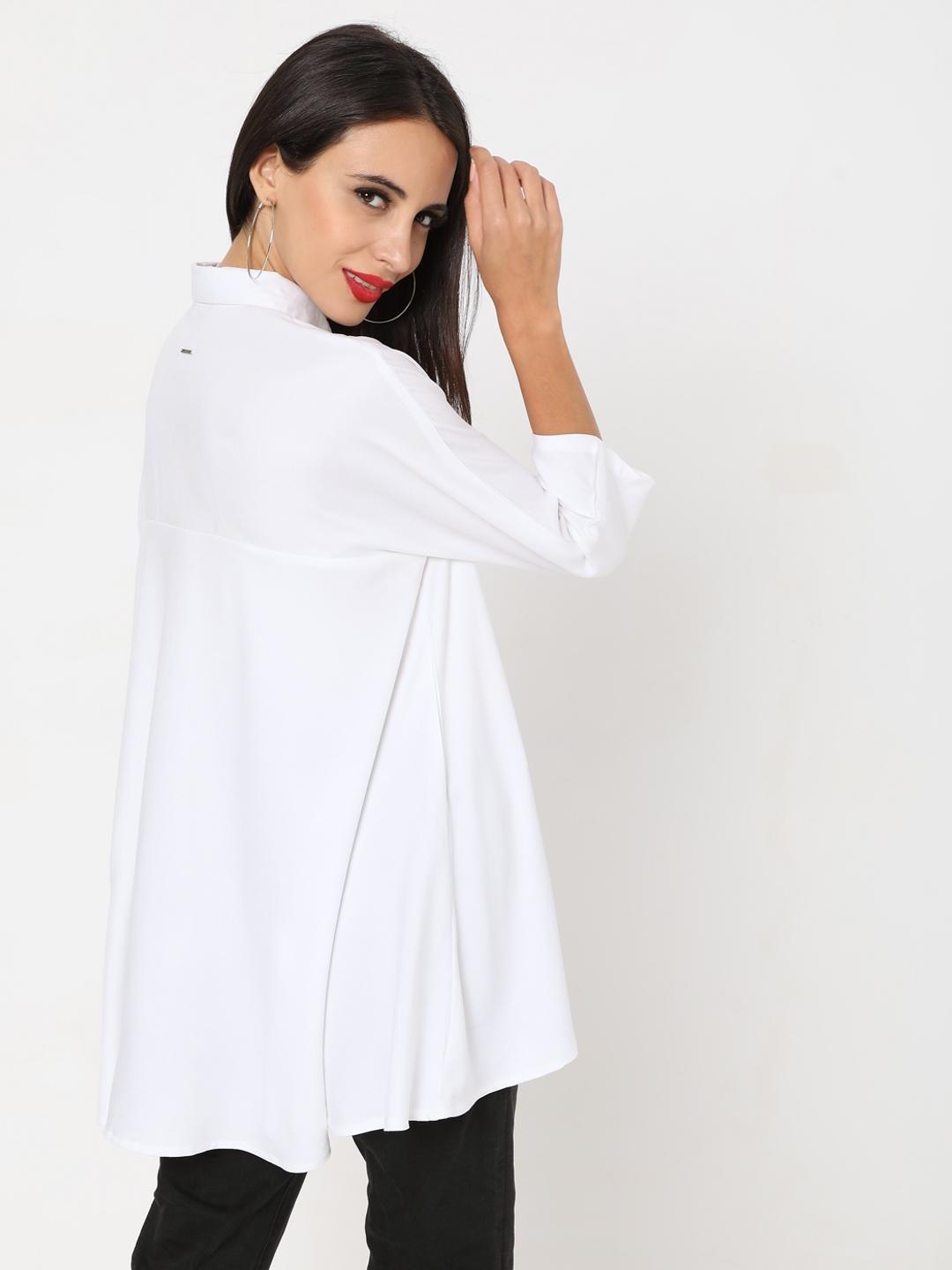 Panelled Shirt with Dipped Hemline