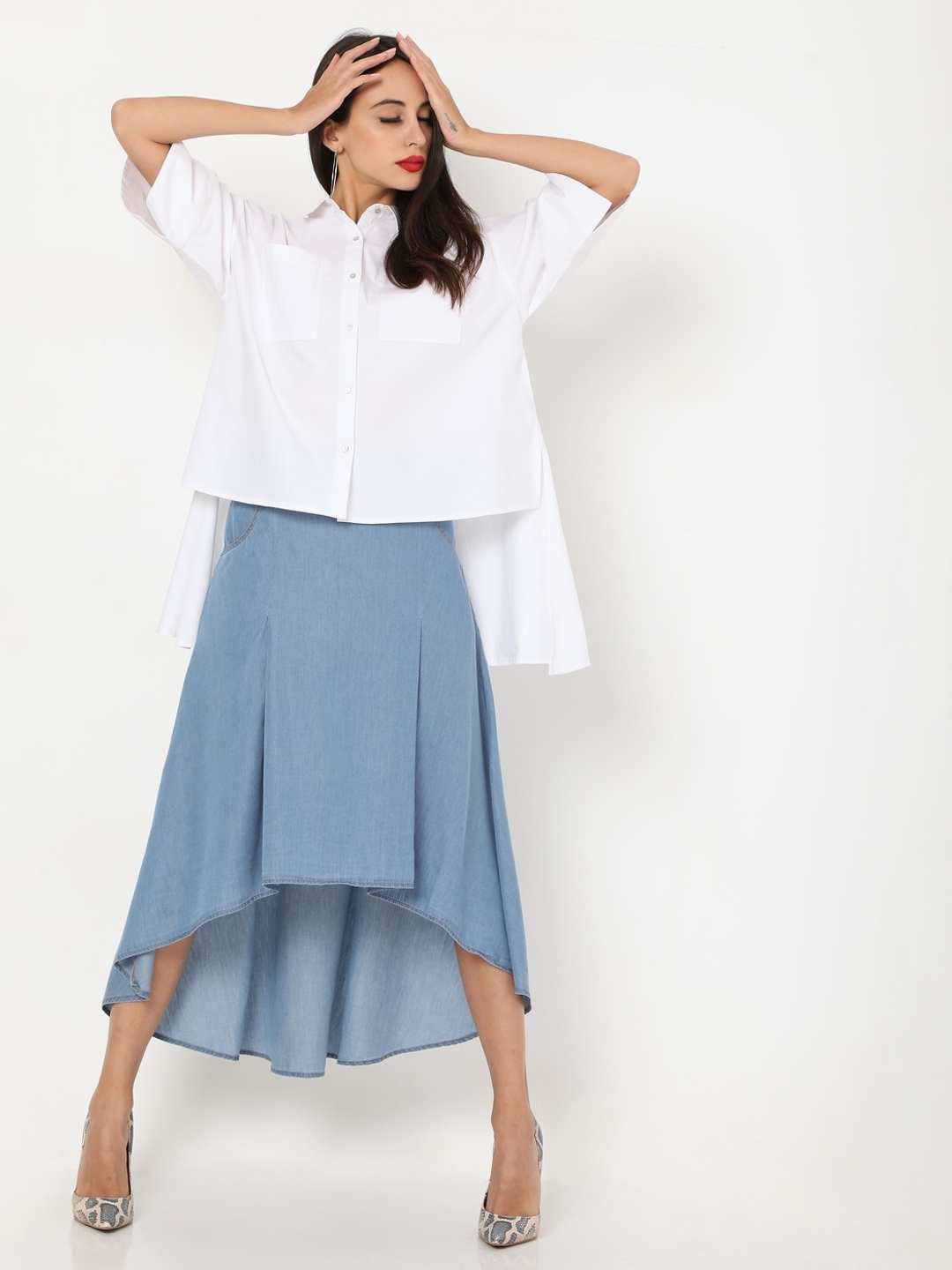 High-Low Boxy Shirt with Patch Pockets