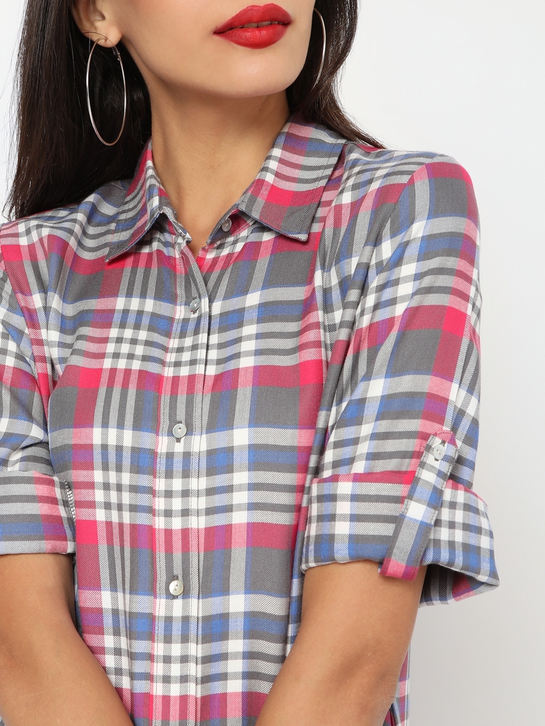 Women's Cotton Red Check Shirt Dress – Stylestone