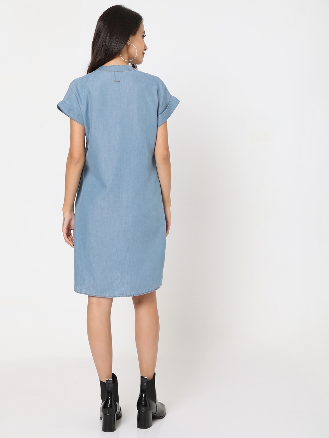 Panelled Shirt Dress with Band Collar