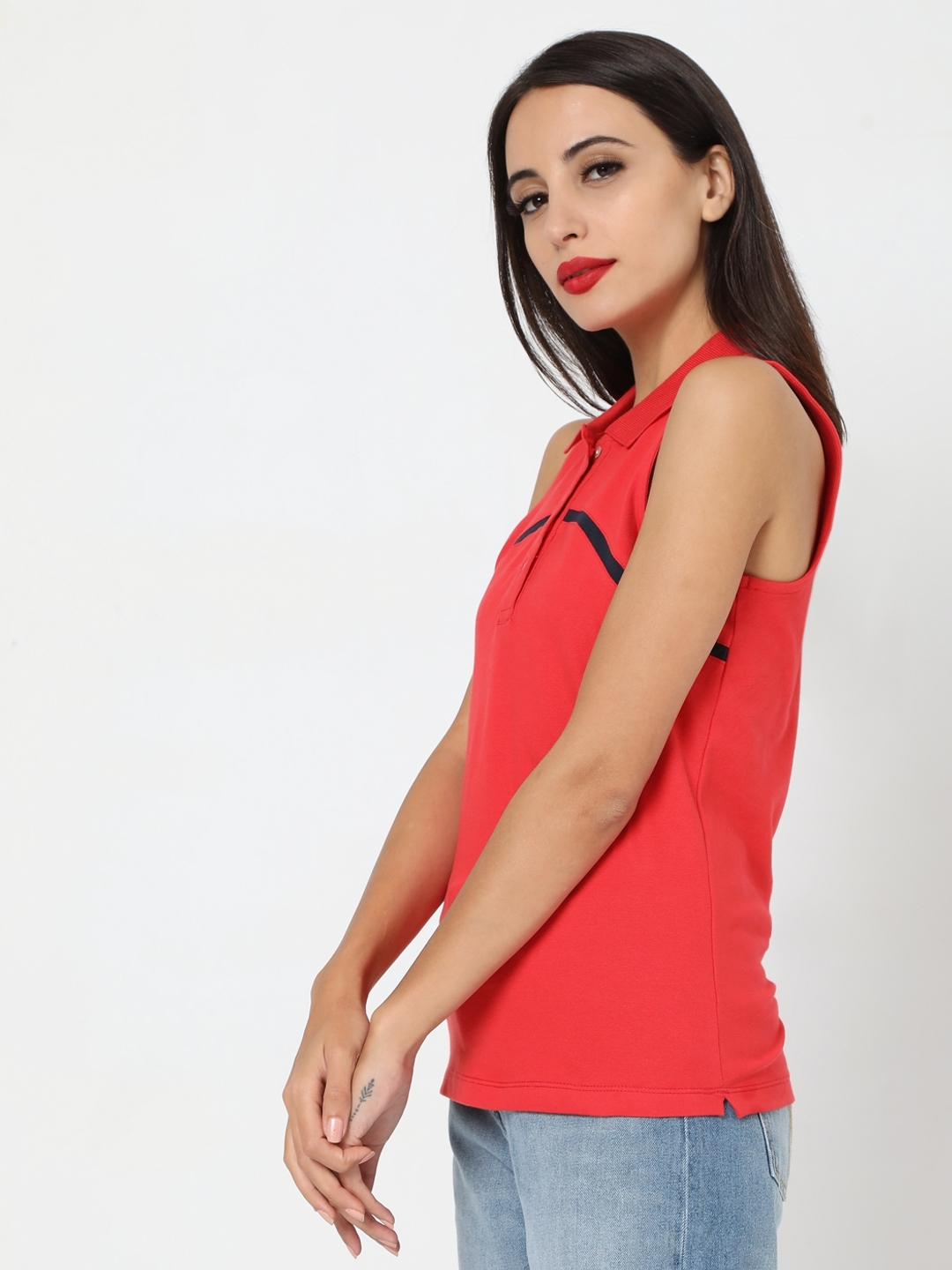 Slim Fit Top with Shirt Collar