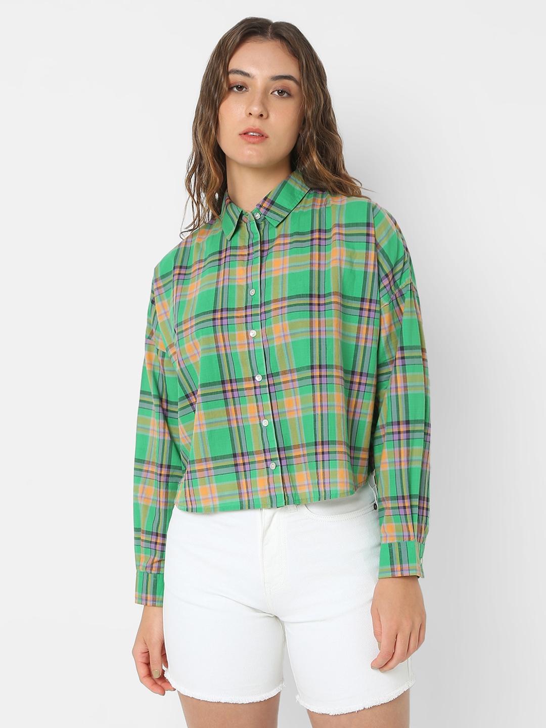 Boxy Fit Classic Collar Green Shirt