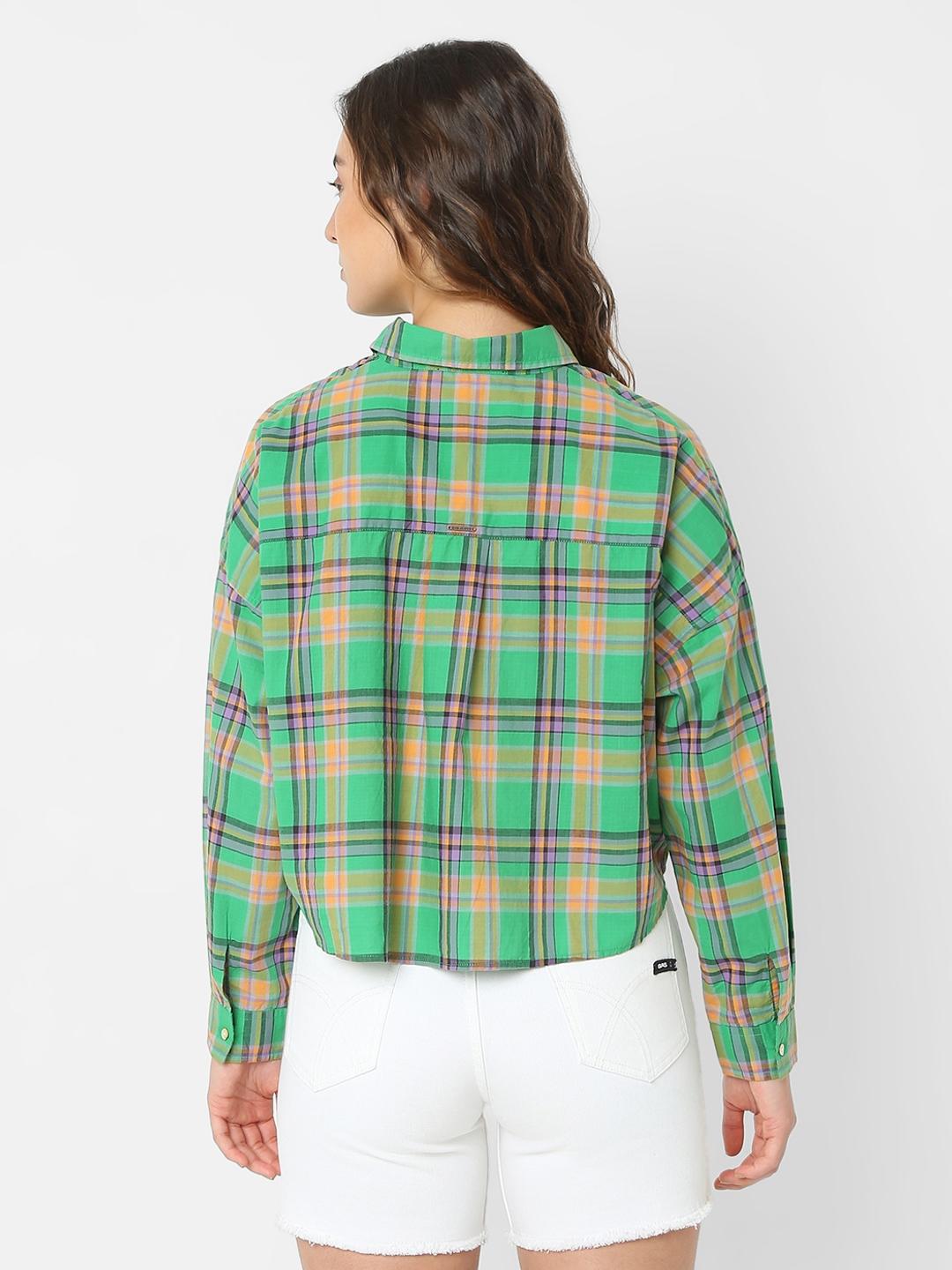 Boxy Fit Classic Collar Green Shirt