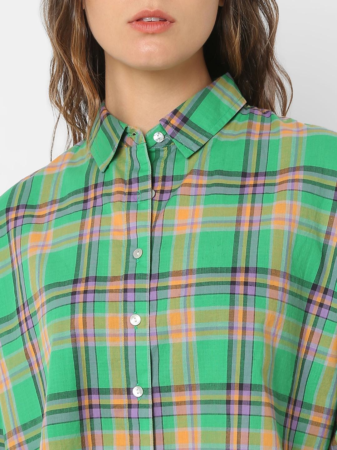 Boxy Fit Classic Collar Green Shirt