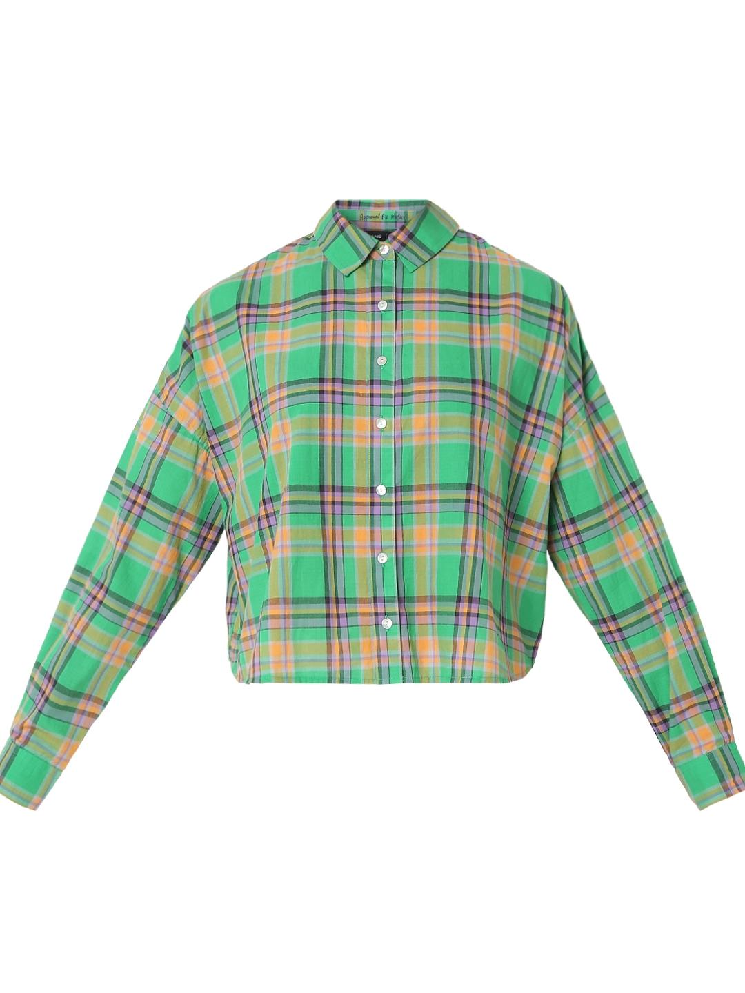 Boxy Fit Classic Collar Green Shirt