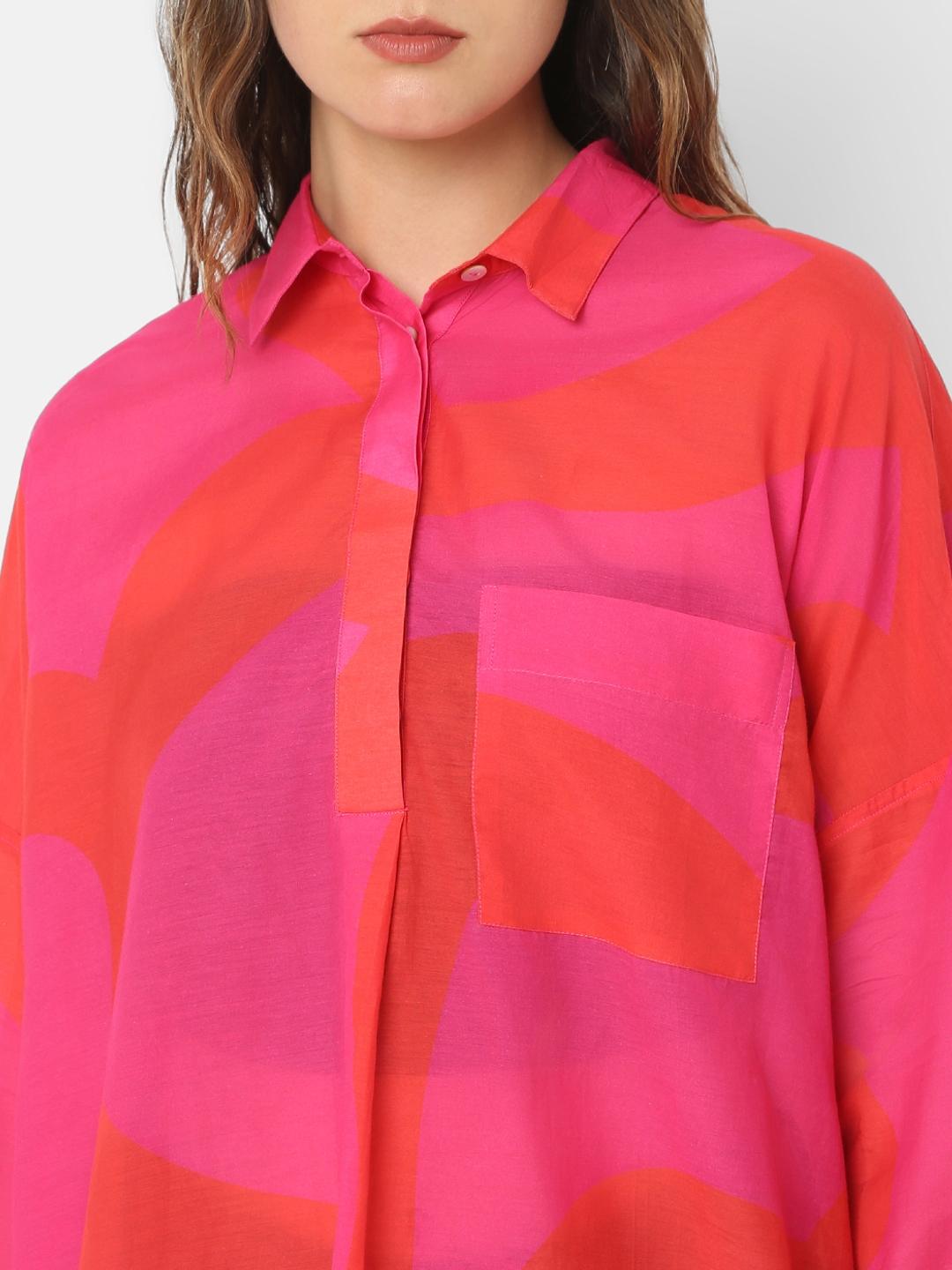 Oversized Printed Classic Collar Top