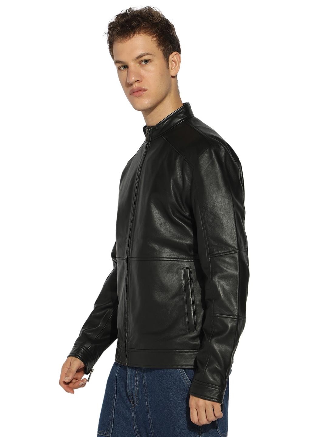 Leather Jacket with Zipper Closure Pockets