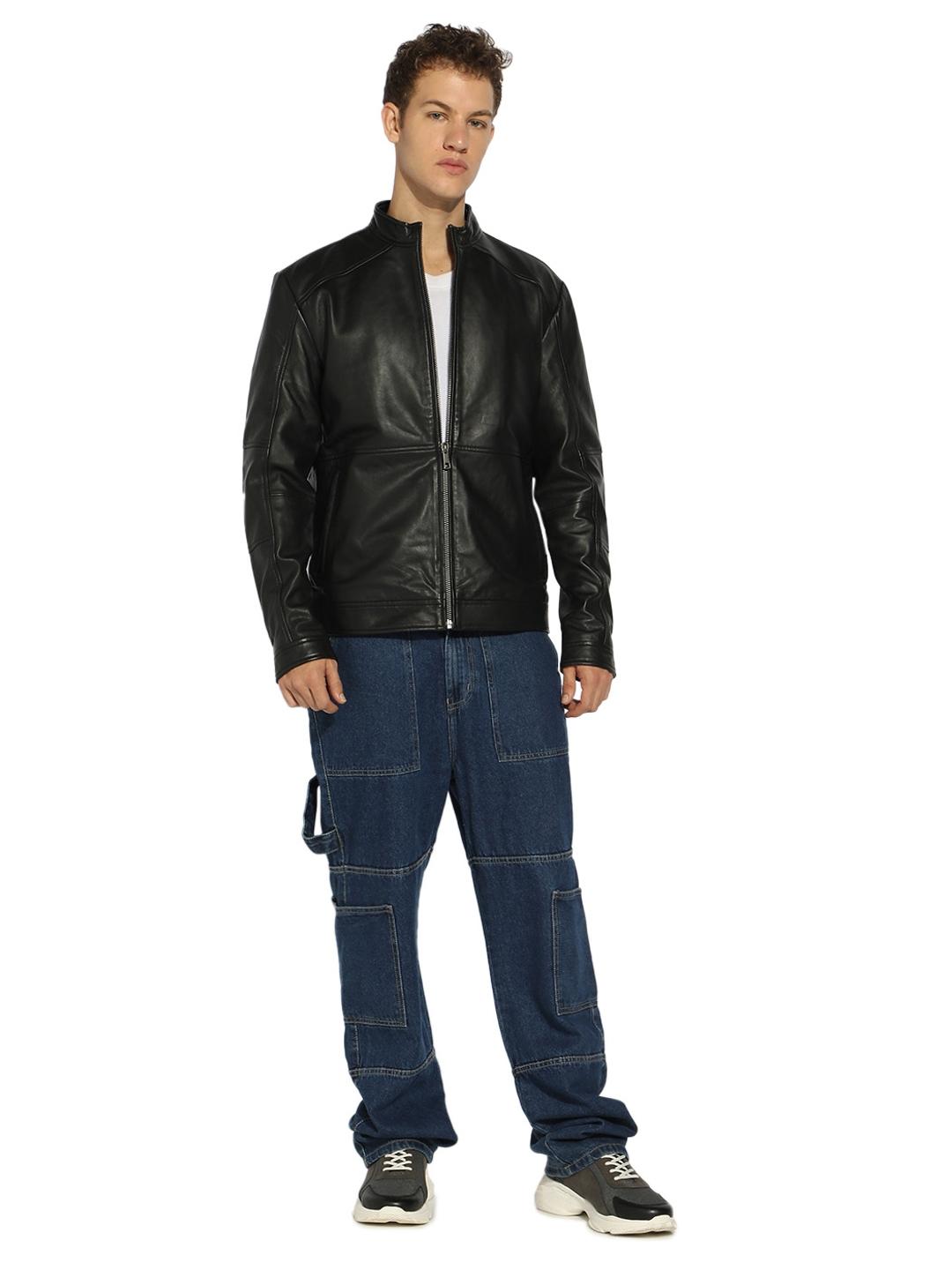 Leather Jacket with Zipper Closure Pockets