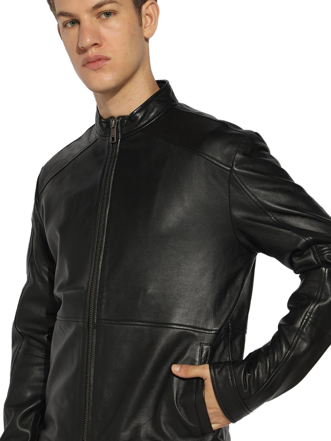 Leather Jacket with Zipper Closure Pockets