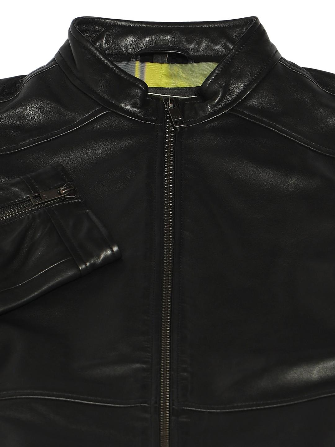 Leather Jacket with Zipper Closure Pockets