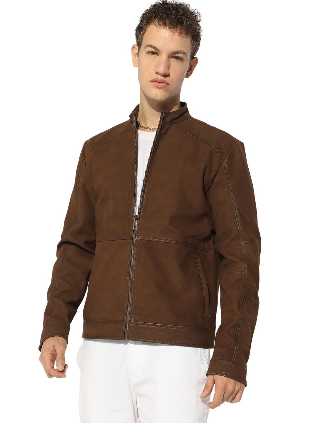 Leather Jacket with Zipper Closure Pockets