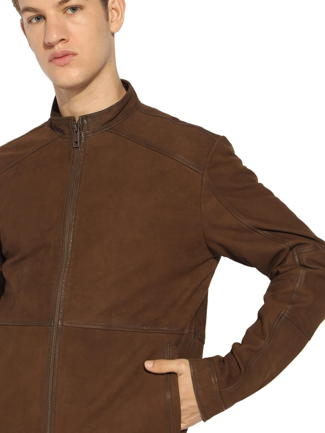 Leather Jacket with Zipper Closure Pockets