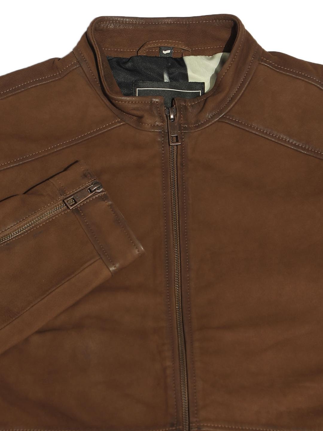 Leather Jacket with Zipper Closure Pockets