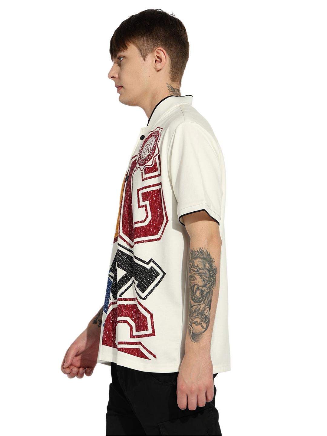 Short Sleeve Boxy Fit Baseball Shirt with Stylised Collar