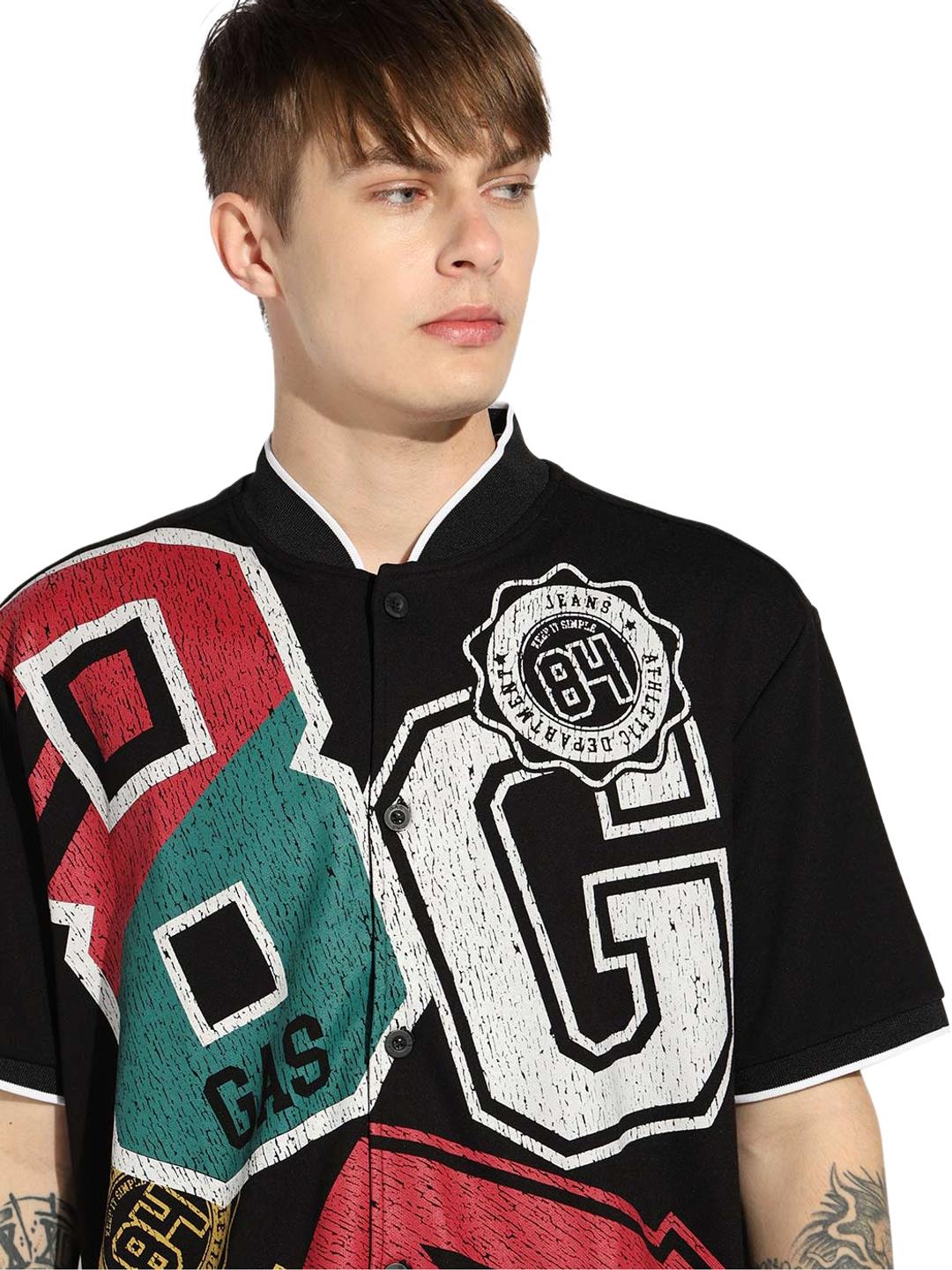 Short Sleeve Boxy Fit Baseball Shirt with Stylised Collar