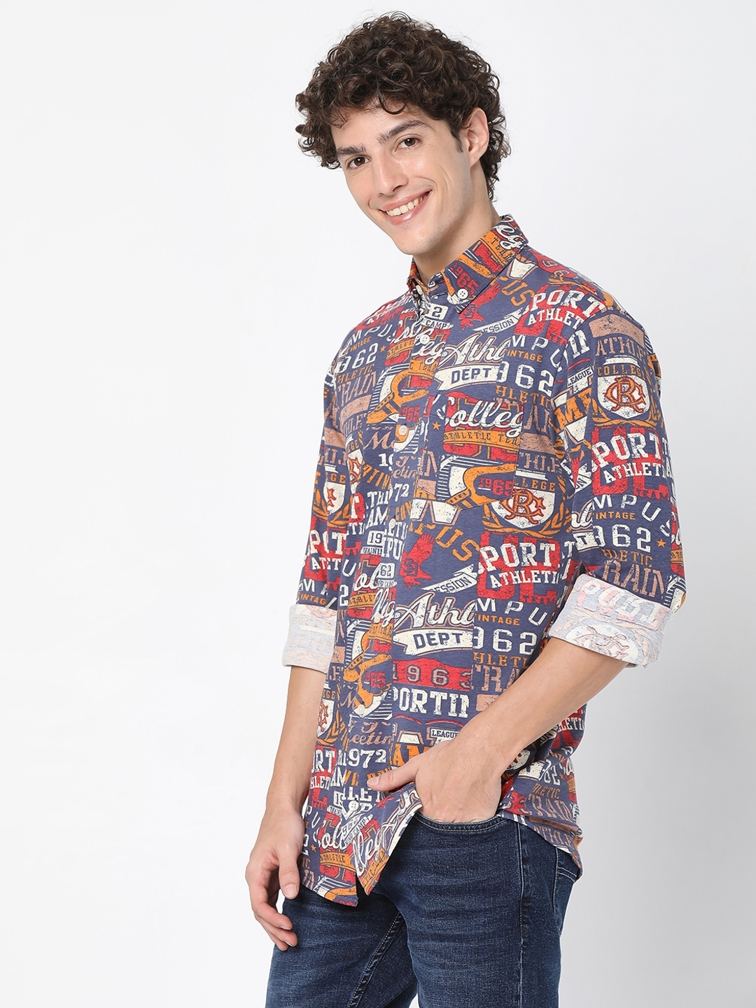Long-Sleeved Denim Shirt with Printed Buttons - Western Shirt – Don Max