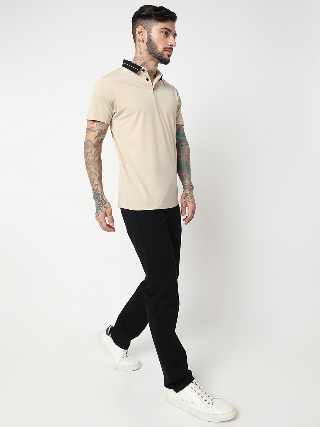 Slim Fit Half Sleeve Solid Tencil Lycra Polo T-Shirt