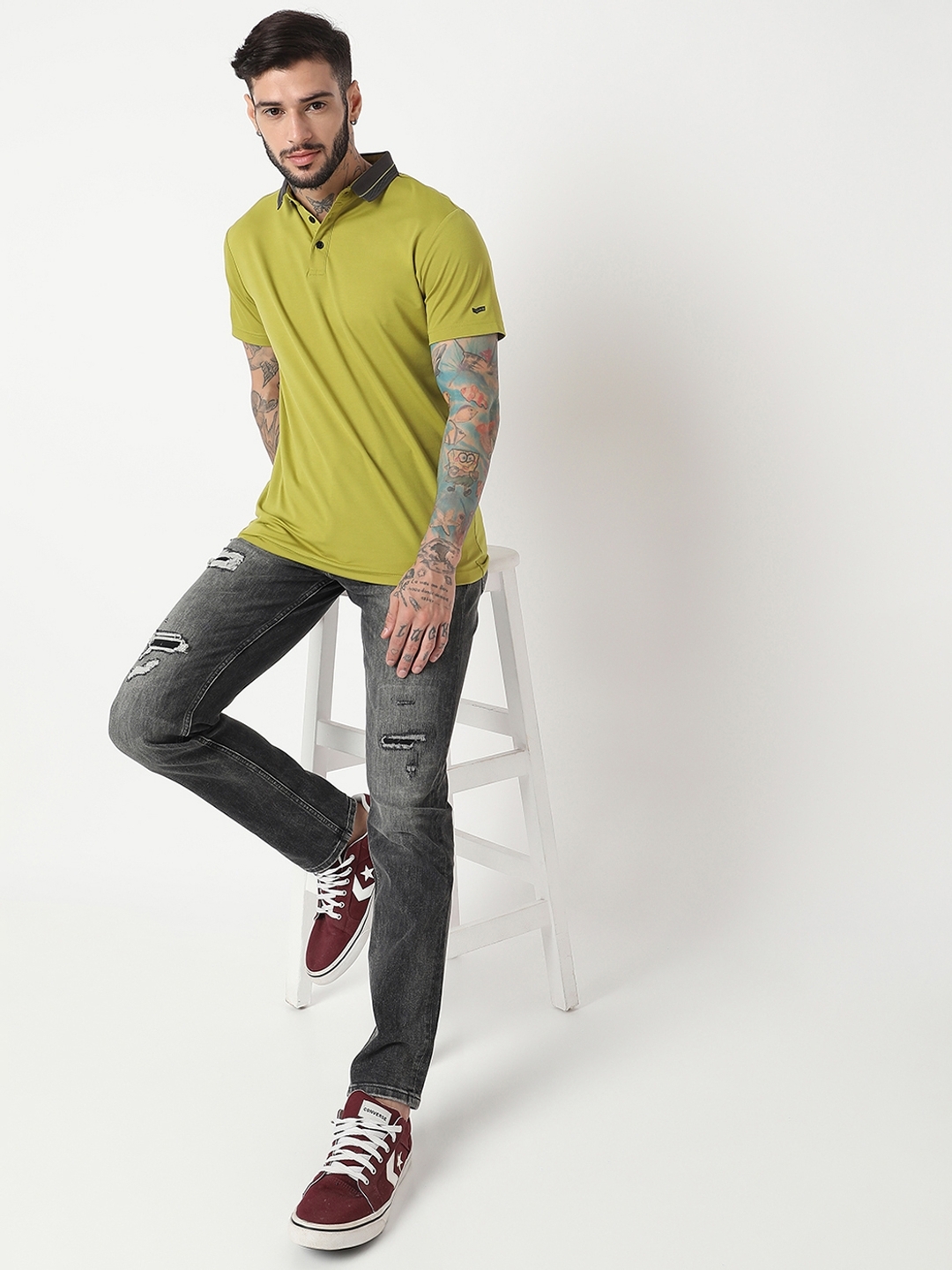 Slim Fit Half Sleeve Solid Tencil Lycra Polo T-Shirt