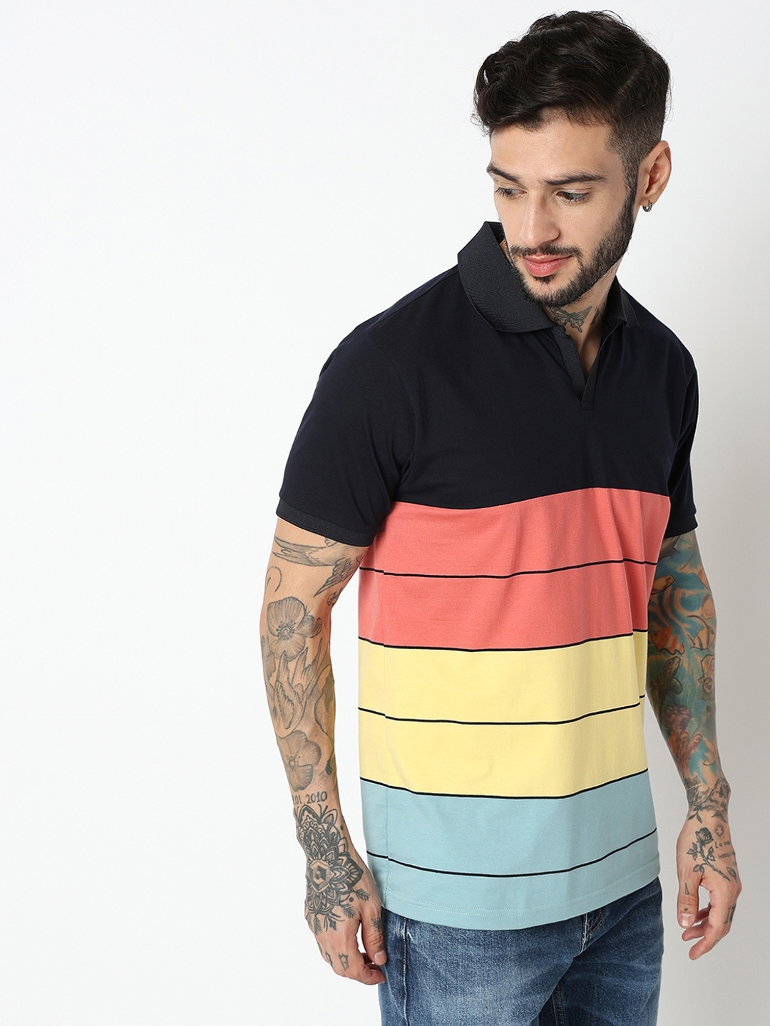 Relaxed Fit Half Sleeve Colourblock Polo T-Shirt