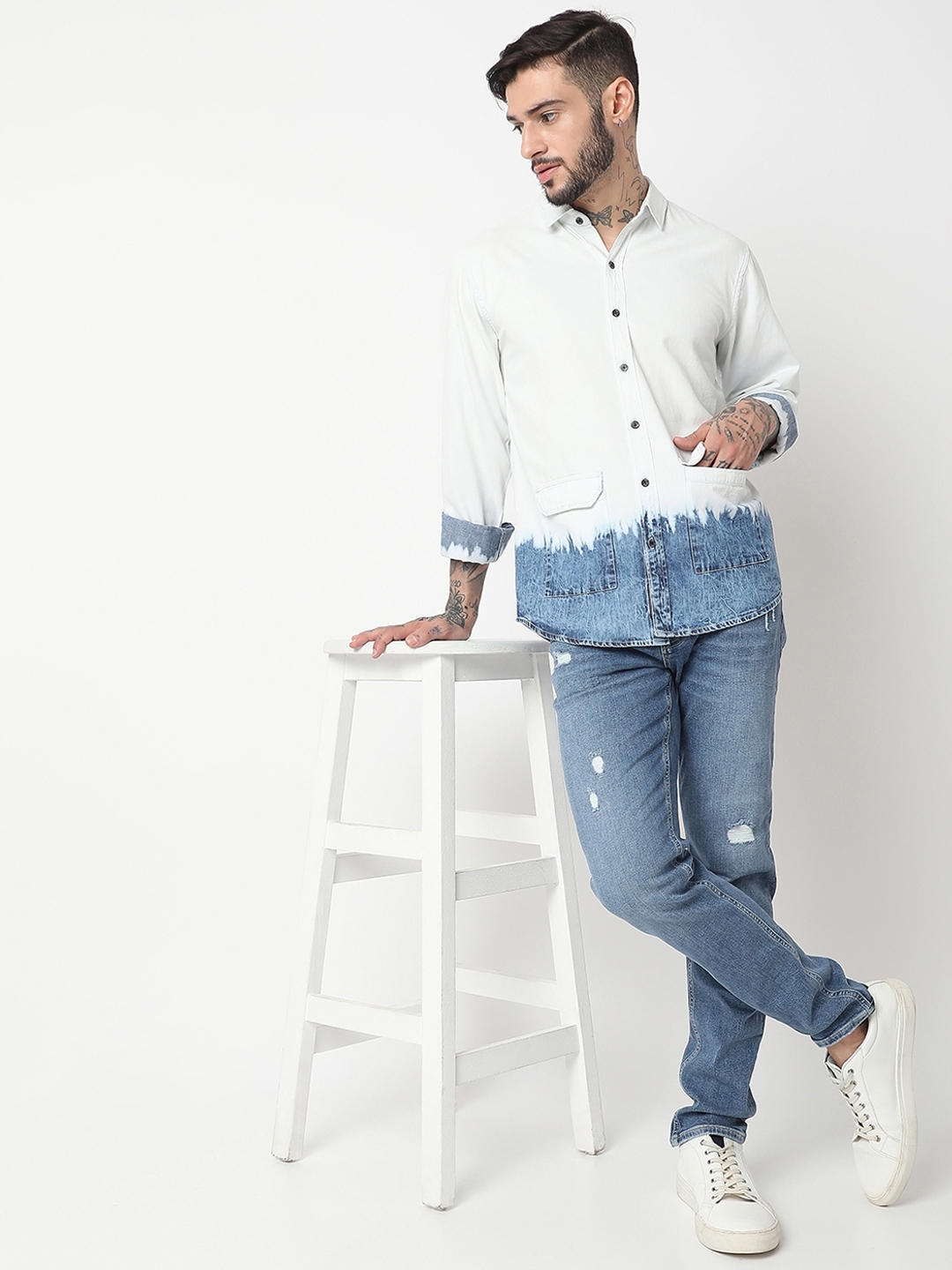 Relaxed Fit Full Sleeve Ombre Denim Shirts