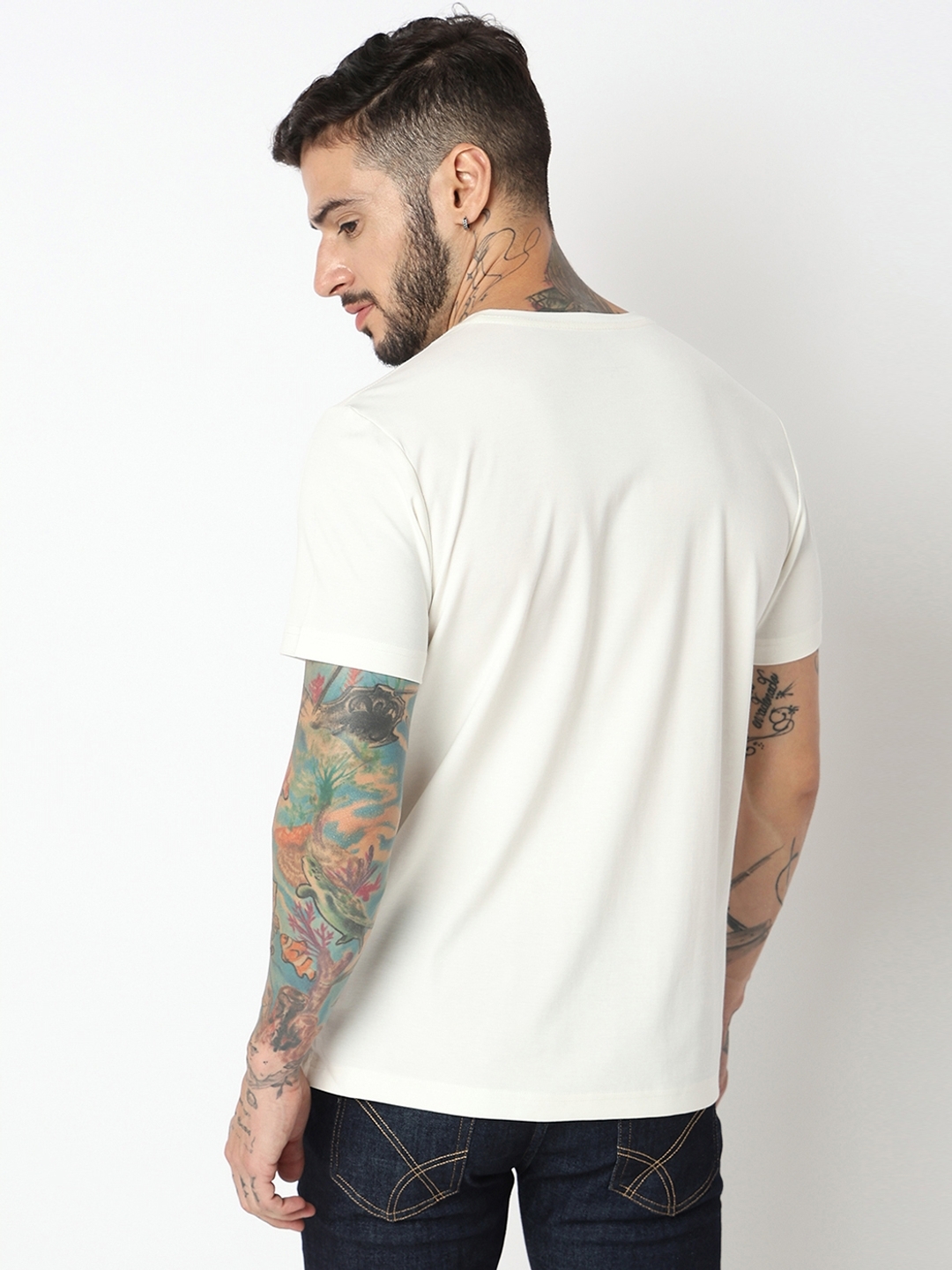 Relaxed Fit Half Sleeve Printed Tencil Lycra T-Shirt
