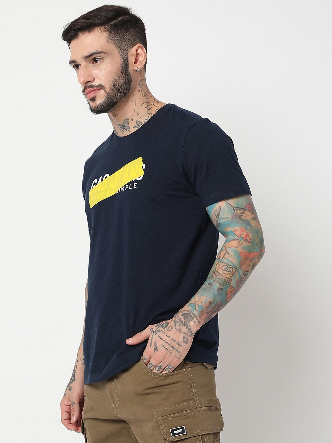 Relaxed Fit Half Sleeve Printed Cotton Lycra T-Shirt