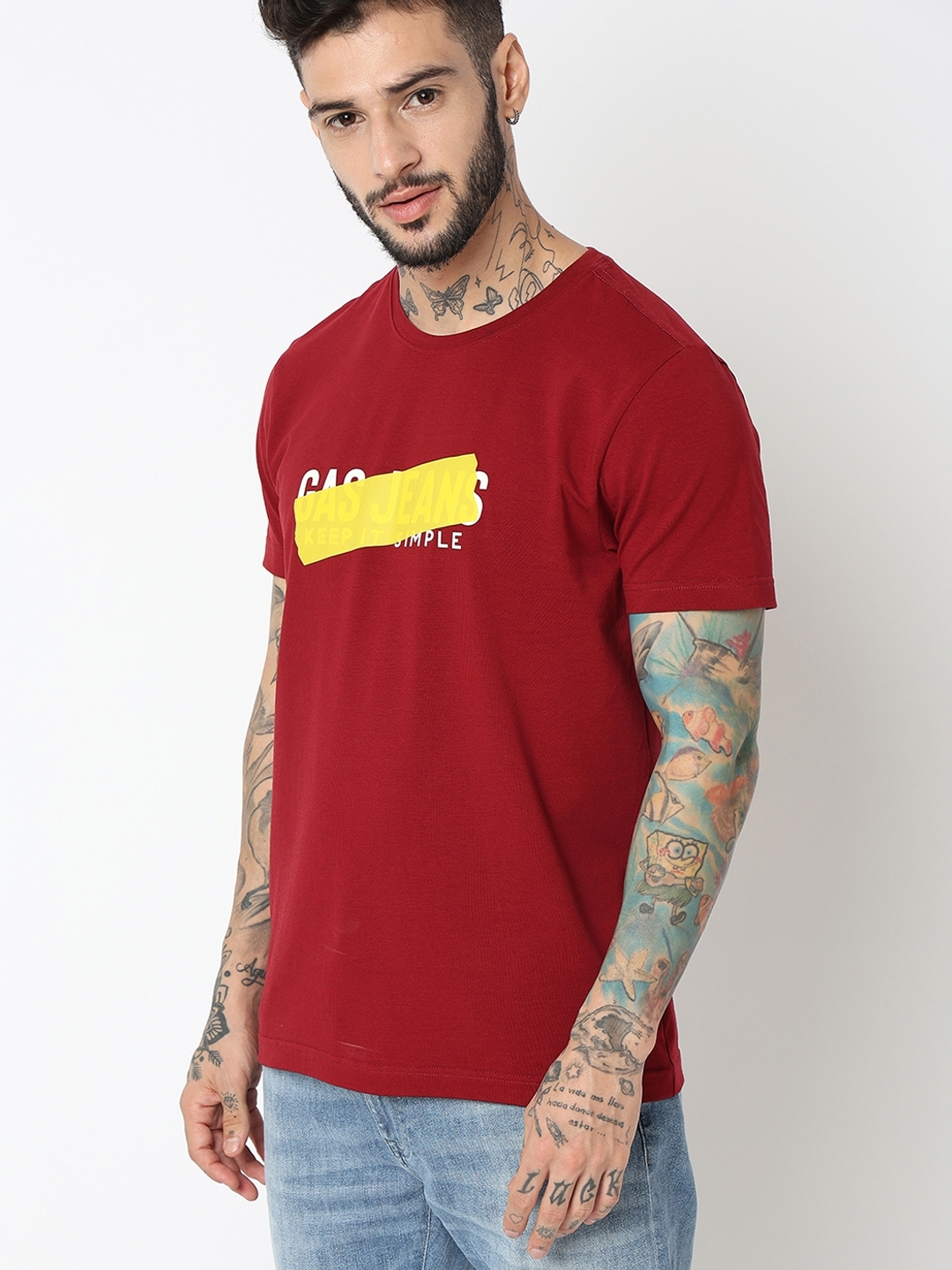 Relaxed Fit Half Sleeve Printed Cotton Lycra T-Shirt