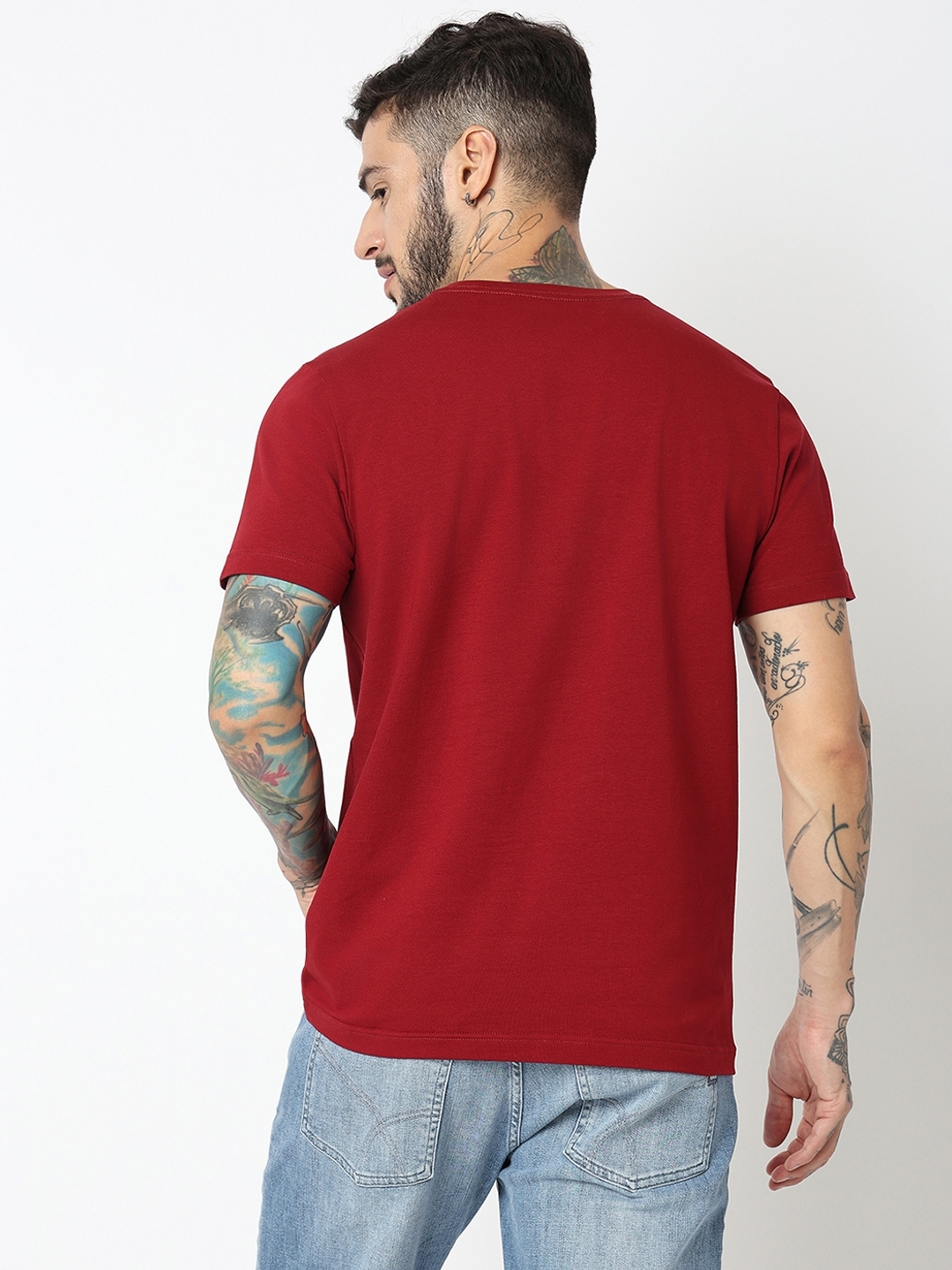 Relaxed Fit Half Sleeve Printed Cotton Lycra T-Shirt