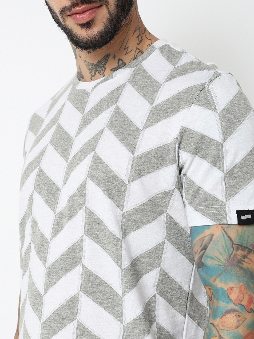 Relaxed Fit Half Sleeve Printed Jacquard T-Shirt