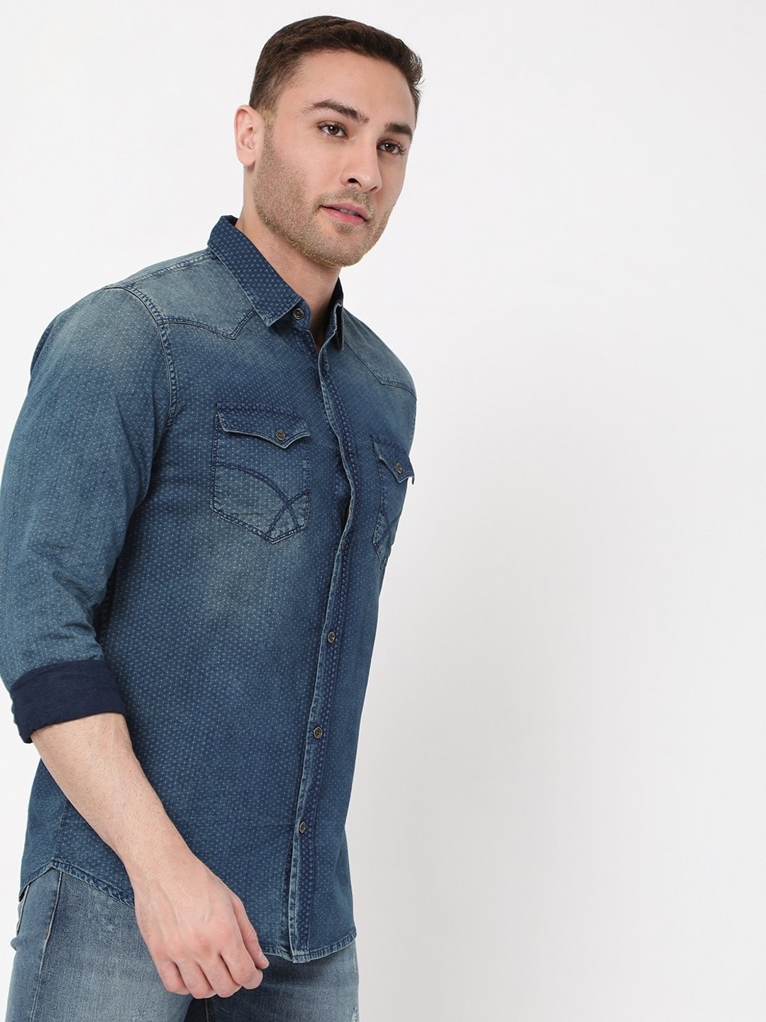 Washed Slim Fit Shirt with Flap Pockets