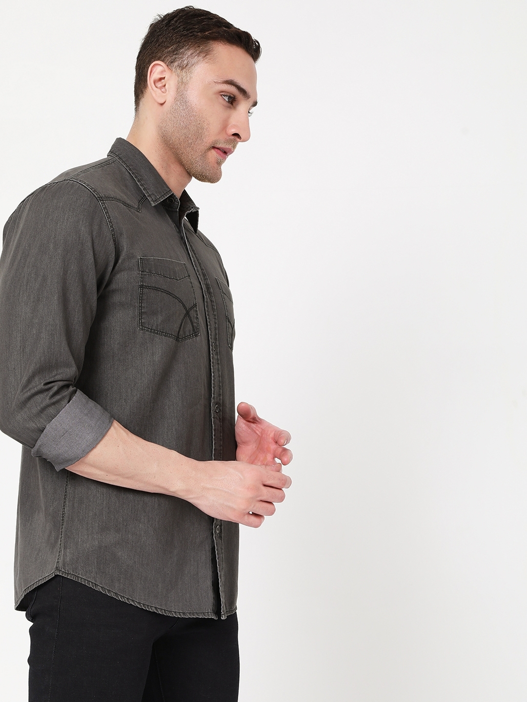 Slim Fit Cotton Shirt with Patch Pockets