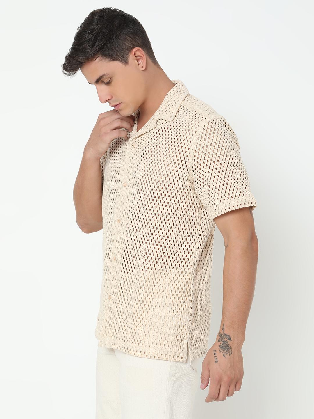 Regular Fit Solid Short Sleeve Shirt with Resort Collar