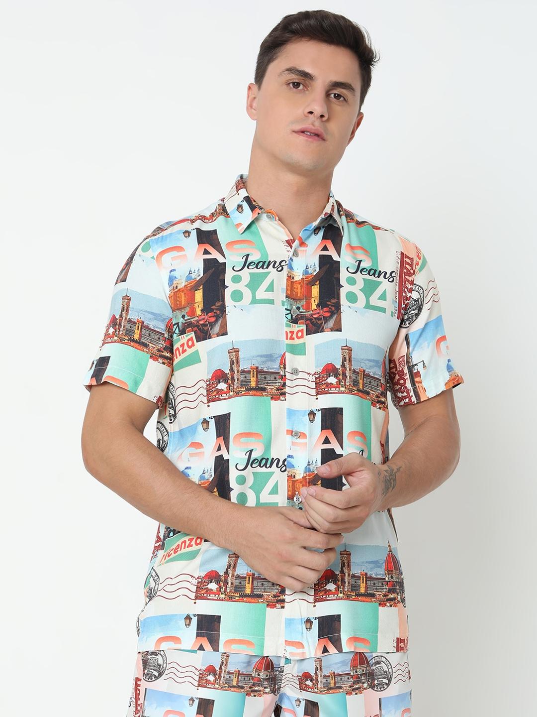 Regular Fit All Over Printed Short Sleeve Shirt with Classic Collar